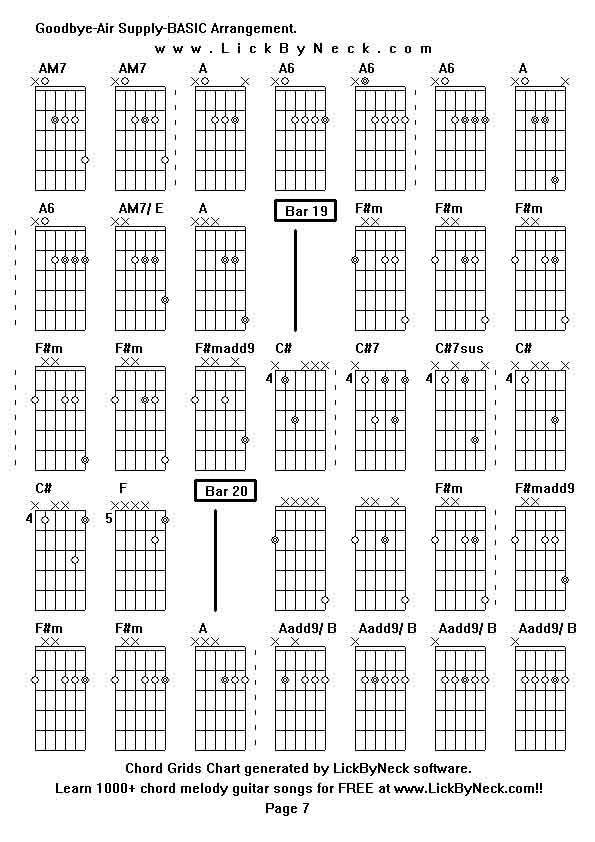 Chord Grids Chart of chord melody fingerstyle guitar song-Goodbye-Air Supply-BASIC Arrangement,generated by LickByNeck software.